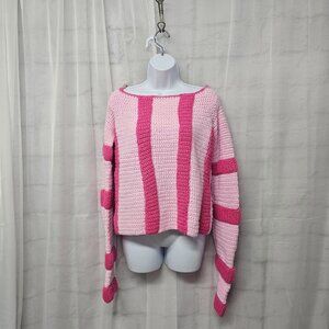 Handmade Pink Sweater Striped Colorblock Knit Pullover S/M
